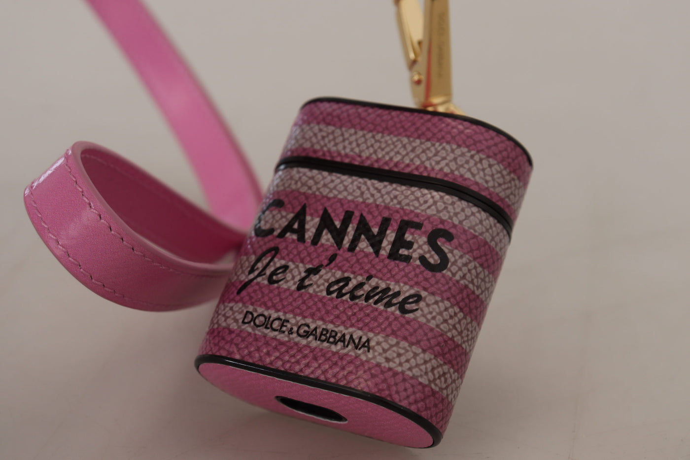 Dolce & Gabbana Rosa Schwarz Lederband Gold Metall Logo Airpods Fall