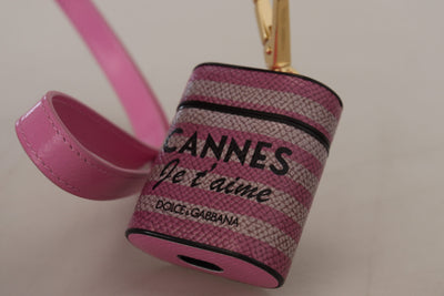 Dolce & Gabbana Rosa Schwarz Lederband Gold Metall Logo Airpods Fall