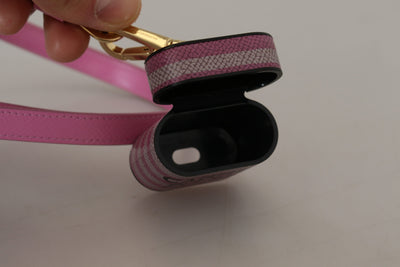 Dolce & Gabbana Rosa Schwarz Lederband Gold Metall Logo Airpods Fall