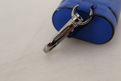 Dolce & Gabbana Blaues Leder Silber Metall Logo Airpods Etui
