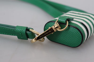 Dolce & Gabbana Grüner Lederriemen Gold Metall Logo Airpods Hülle