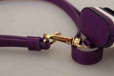 Dolce & Gabbana Lila Lederband Gold Metall Logo Airpods Tasche
