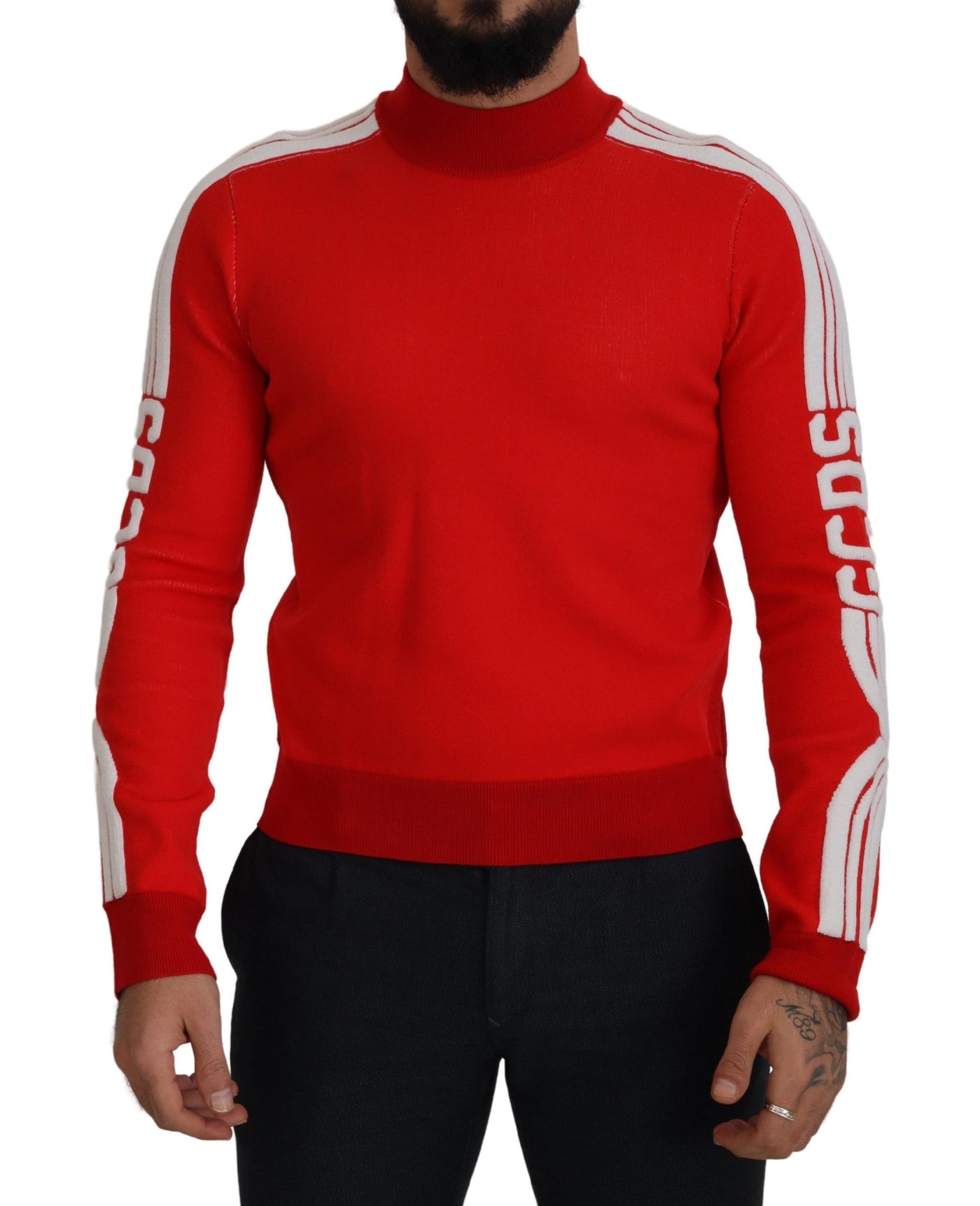 GCDS Roter Wollpullover mit Logo bedruckter Rundhalsausschnitt für Männer Pullover