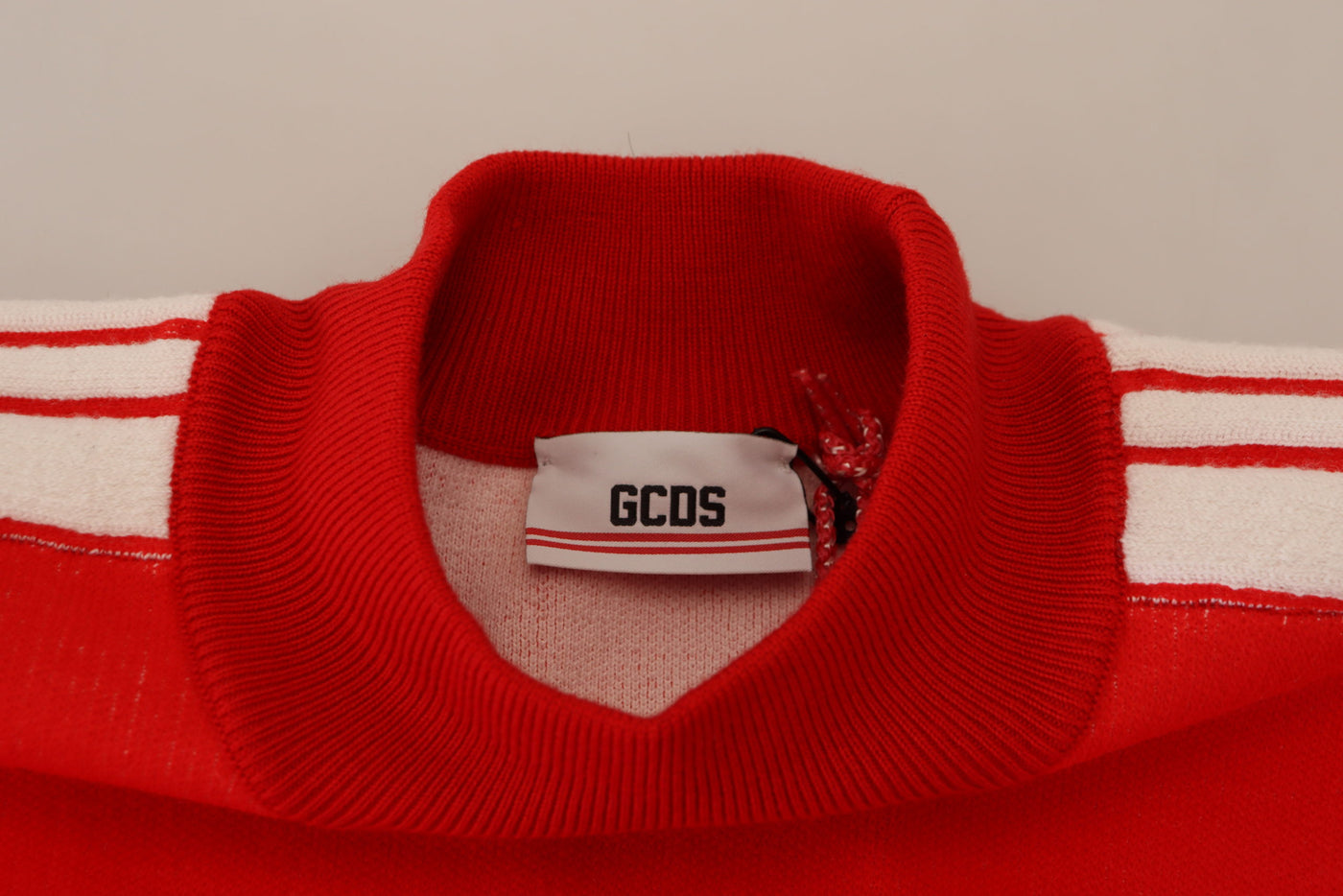GCDS Roter Wollpullover mit Logo bedruckter Rundhalsausschnitt für Männer Pullover