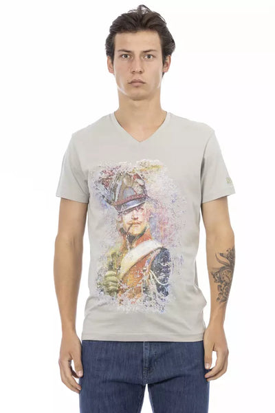Trussardi Action Graues Baumwoll-T-Shirt mit V-Ausschnitt für Männer