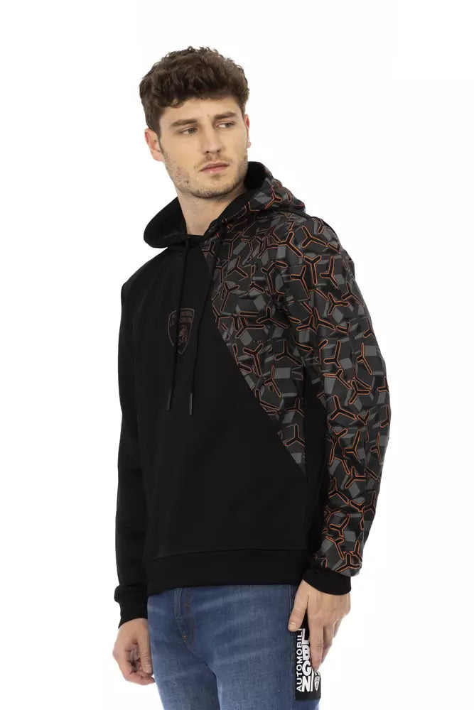 Automobili Lamborghini Schwarzer Baumwollpullover mit Kapuze für Männer