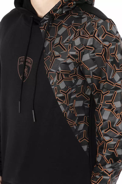 Automobili Lamborghini Schwarzer Baumwollpullover mit Kapuze für Männer