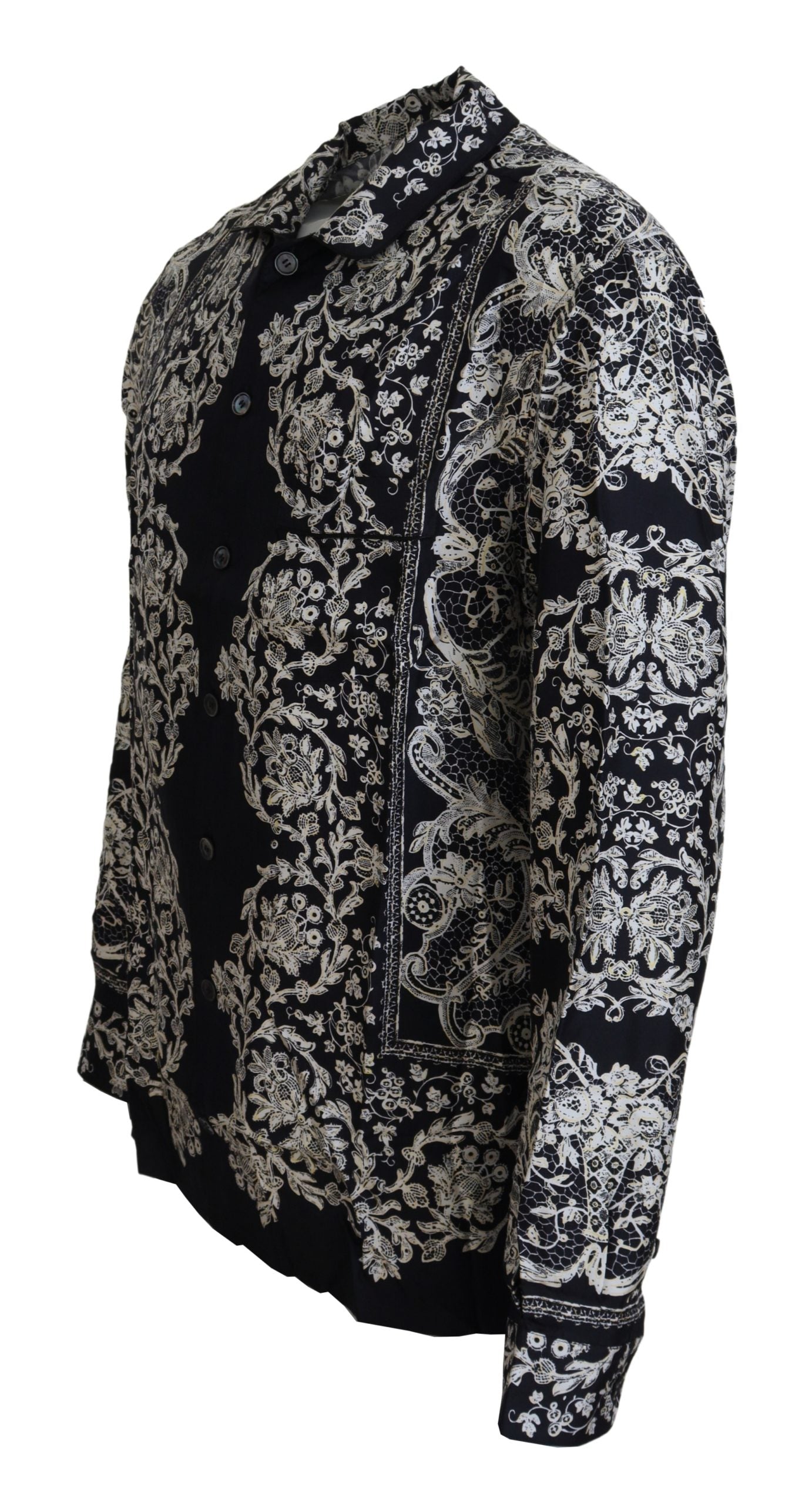 Dolce & Gabbana Blaues Seidenblumen Barock Satin Freizeithemd