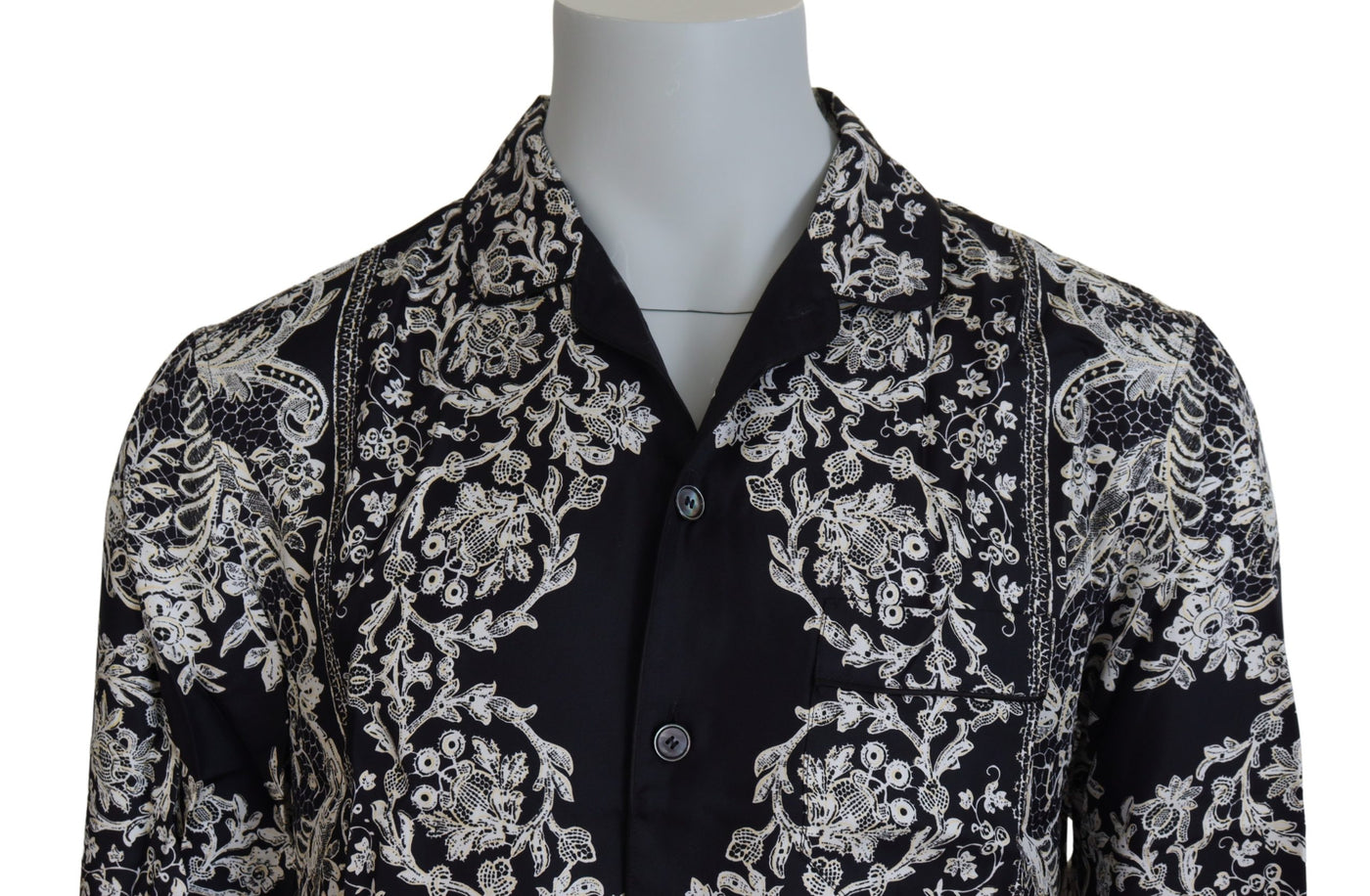 Dolce & Gabbana Blaues Seidenblumen Barock Satin Freizeithemd