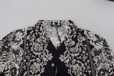 Dolce & Gabbana Blaues Seidenblumen Barock Satin Freizeithemd