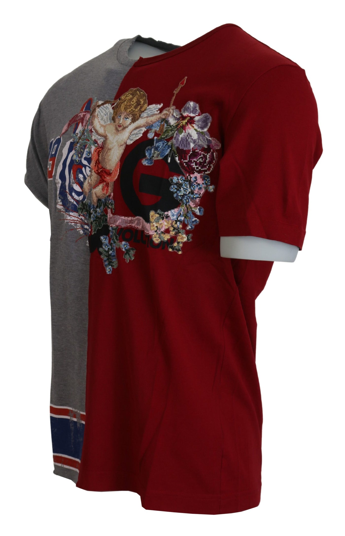 Dolce & Gabbana Rot Grau Zwei Modell DG Angel T-Shirt mit Rundhalsausschnitt
