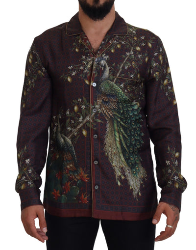 Dolce & Gabbana Bordeaux Straußenseide Satin Freizeithemd für Herren