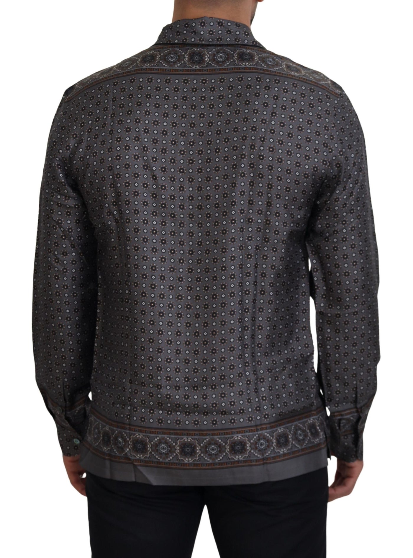 Dolce & Gabbana Graues Barock Seidensatin Freizeithemd