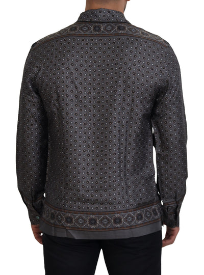 Dolce & Gabbana Graues Barock Seidensatin Freizeithemd