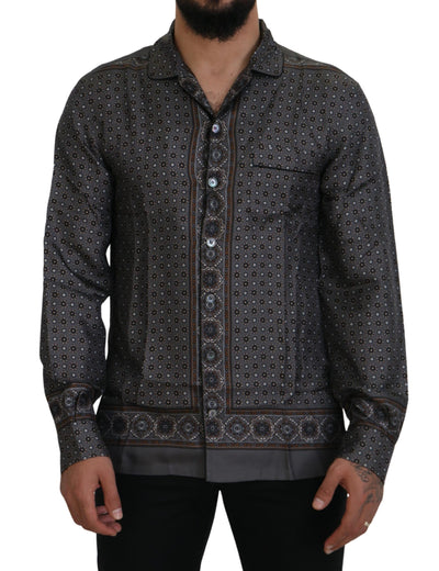 Dolce & Gabbana Graues Barock Seidensatin Freizeithemd