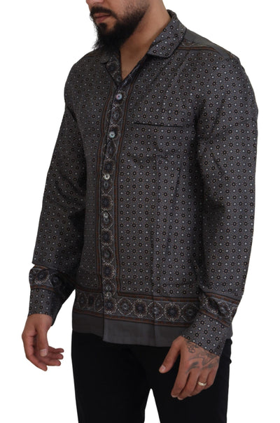 Dolce & Gabbana Graues Barock Seidensatin Freizeithemd