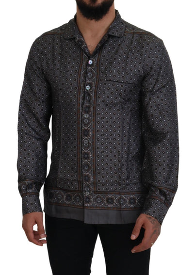 Dolce & Gabbana Graues Barock Seidensatin Freizeithemd