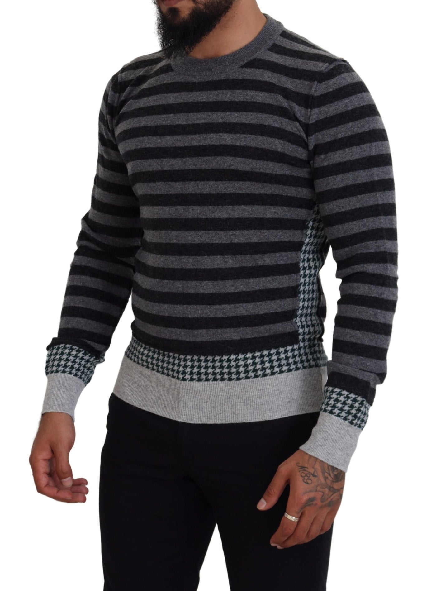Dolce & Gabbana Schwarzgrauer Pullover mit Logo aus Wolle