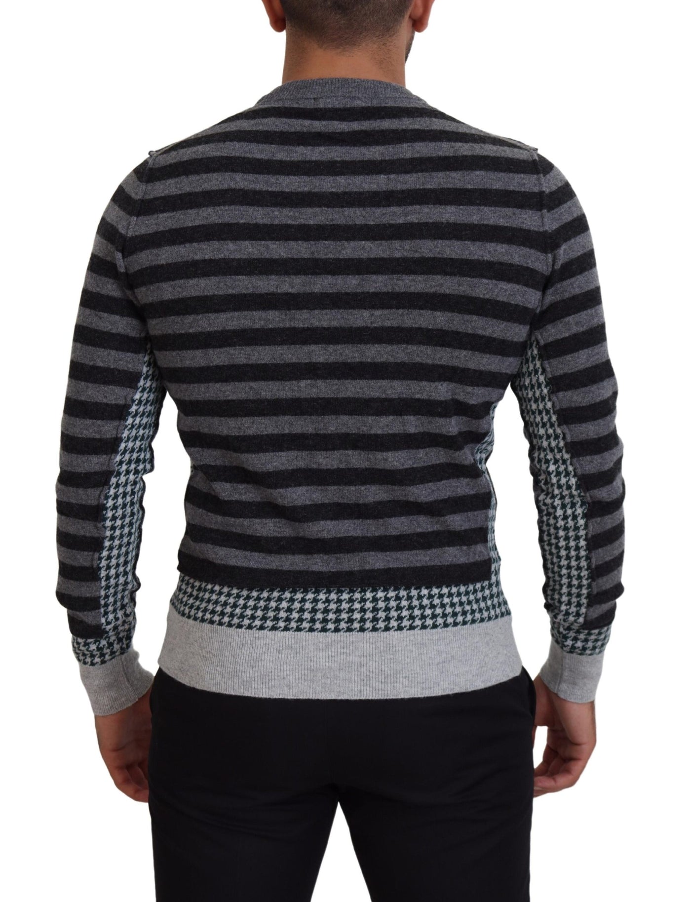 Dolce & Gabbana Schwarzgrauer Pullover mit Logo aus Wolle