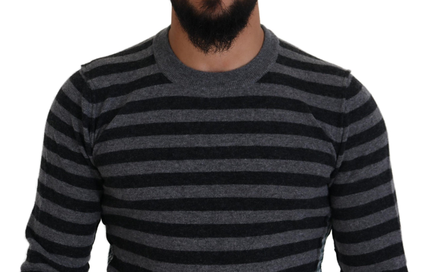 Dolce & Gabbana Schwarzgrauer Pullover mit Logo aus Wolle