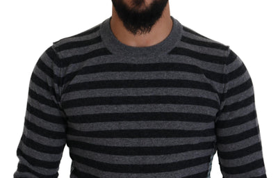 Dolce & Gabbana Schwarzgrauer Pullover mit Logo aus Wolle