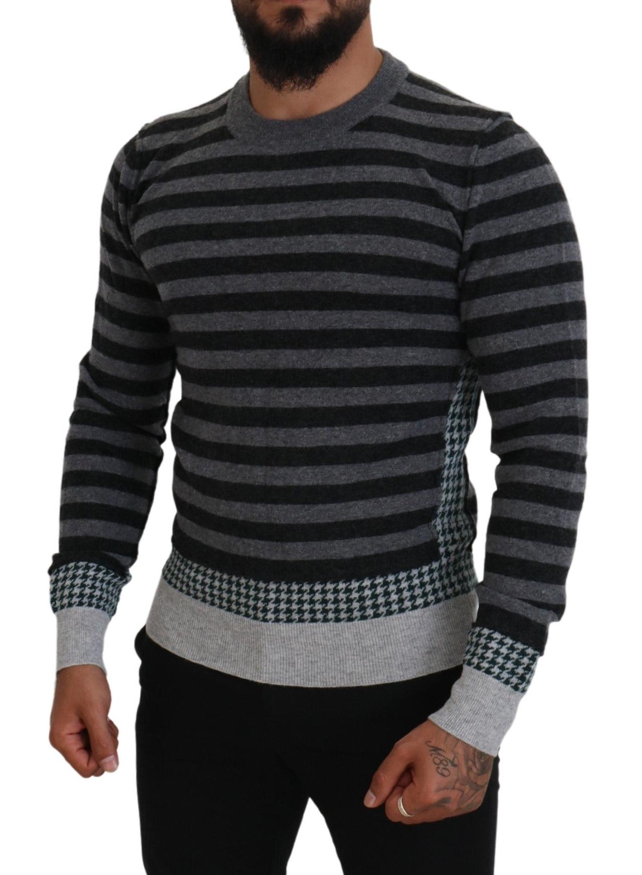 Dolce & Gabbana Schwarzgrauer Pullover mit Logo aus Wolle