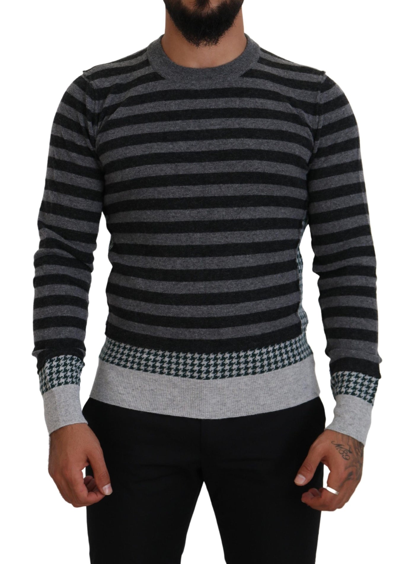 Dolce & Gabbana Schwarzgrauer Pullover mit Logo aus Wolle