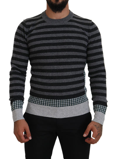Dolce & Gabbana Schwarzgrauer Pullover mit Logo aus Wolle