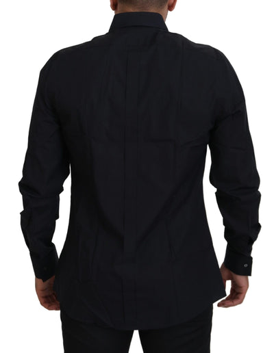 Dolce & Gabbana Schwarz Gold Baumwolle Slim Fit Kleid Herrenhemd