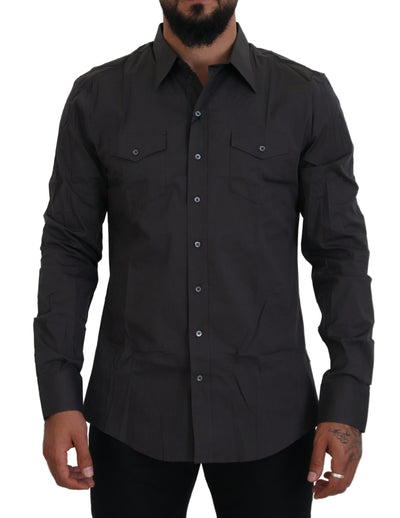 Dolce & Gabbana Graues SICILIA Slim Fit Stretch-Hemd