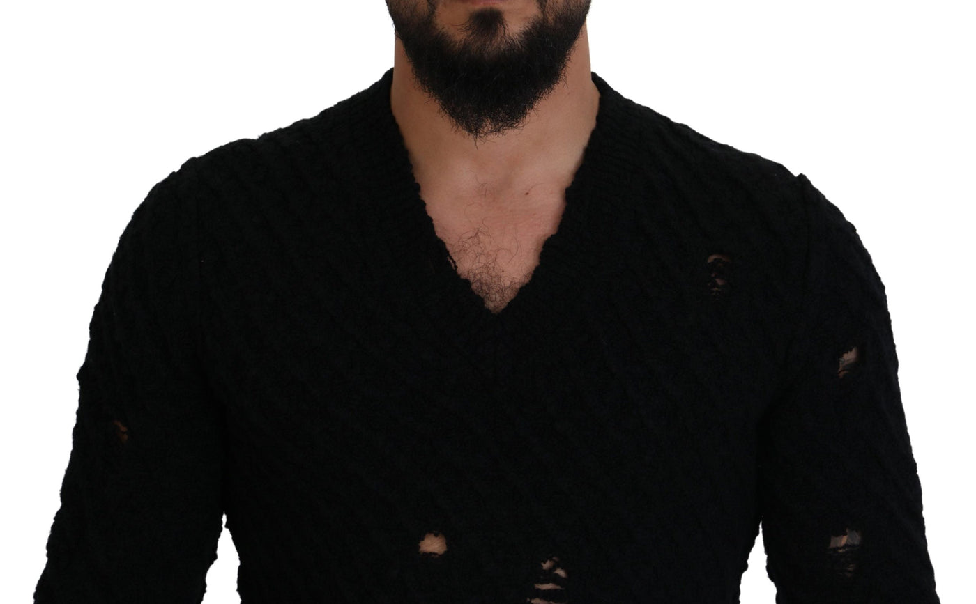 Dolce & Gabbana Schwarzer Pullover mit V-Ausschnitt aus Wolle