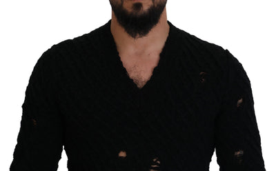 Dolce & Gabbana Schwarzer Pullover mit V-Ausschnitt aus Wolle