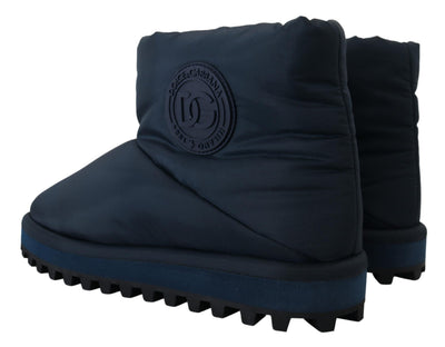 Dolce & Gabbana Blaue Nylonstiefel gepolsterte Schuhe mit mittlerer Wade