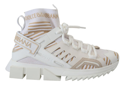Dolce & Gabbana Weiß Beige Sorrento Turnschuhe Schuhe