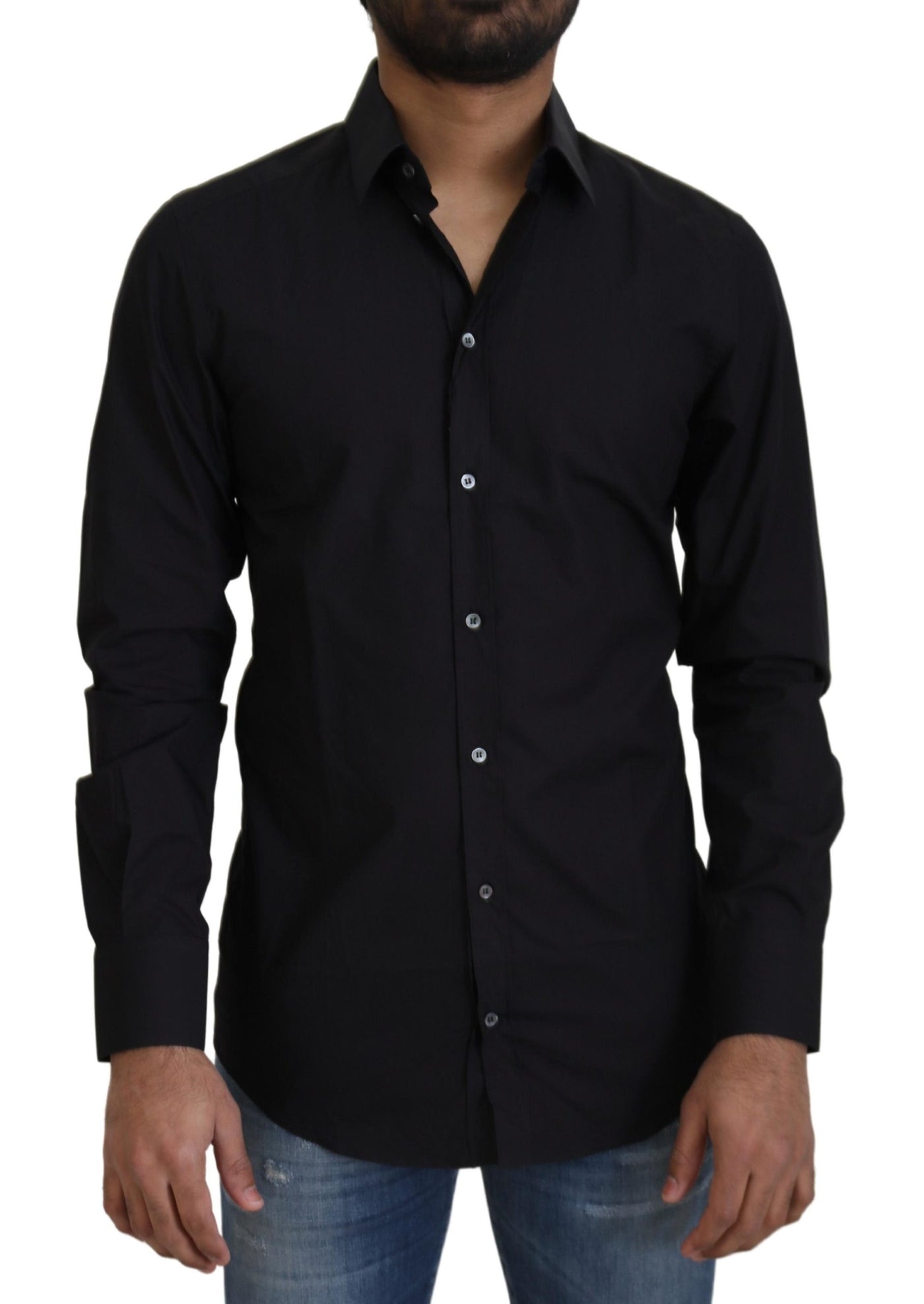 Dolce & Gabbana Schwarzes Baumwollhemd Slim Fit Formal Dress GOLD