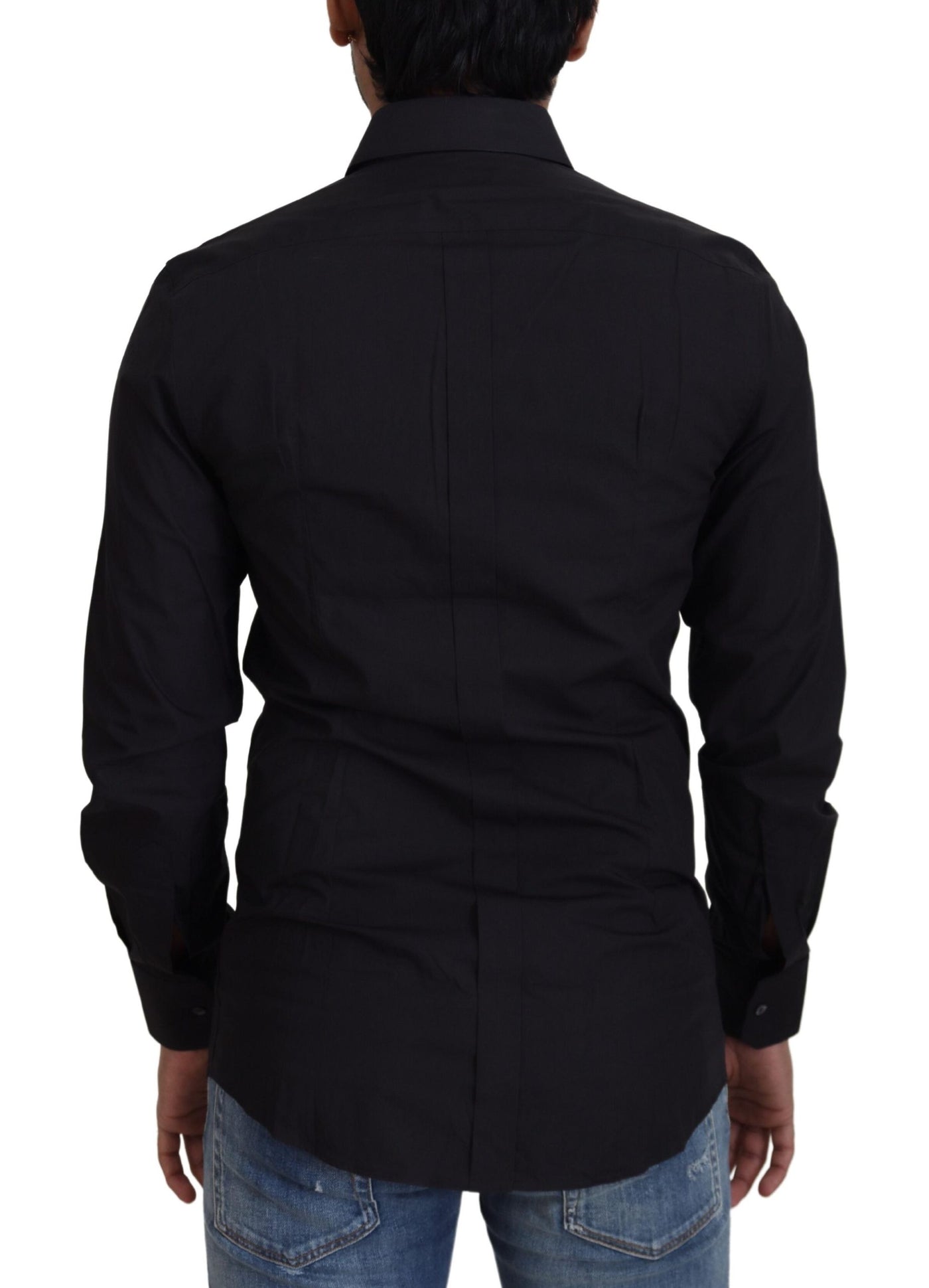 Dolce & Gabbana Schwarzes Baumwollhemd Slim Fit Formal Dress GOLD