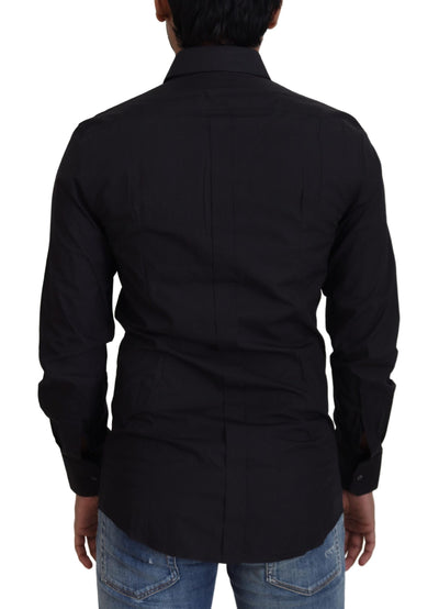 Dolce & Gabbana Schwarzes Baumwollhemd Slim Fit Formal Dress GOLD