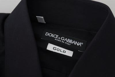 Dolce & Gabbana Schwarzes Baumwollhemd Slim Fit Formal Dress GOLD