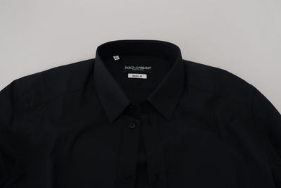 Dolce & Gabbana Schwarzes Baumwollhemd Slim Fit Formal Dress GOLD