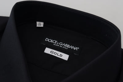 Dolce & Gabbana Schwarzes Baumwollhemd Slim Fit Formal Dress GOLD