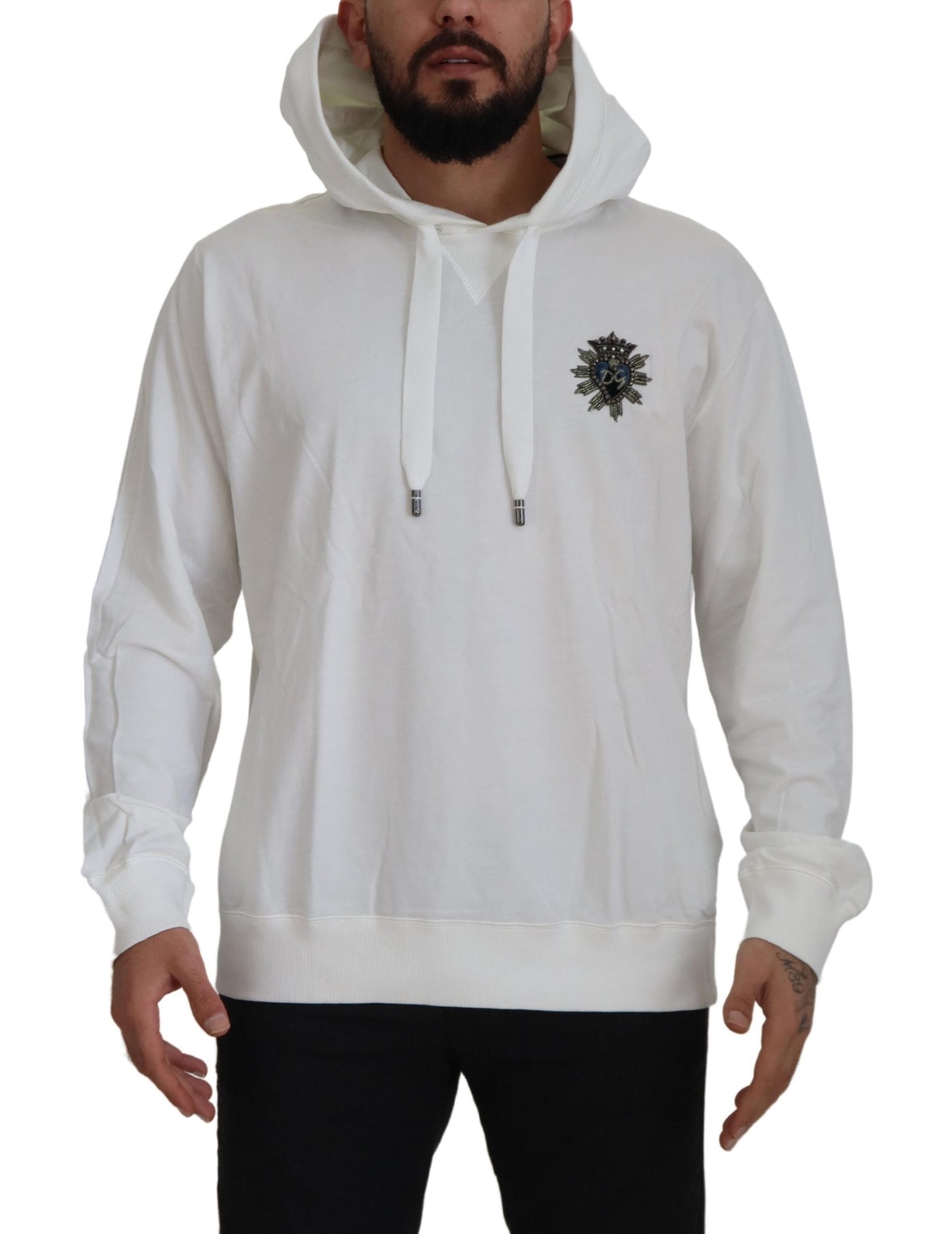 Dolce & Gabbana Weißes Baumwoll-Sweatshirt mit Kapuze Pullover