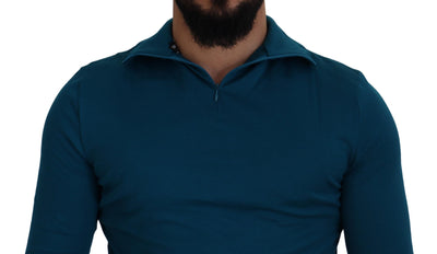 Dolce & Gabbana Blauer Baumwollpullover mit Kragen Schlanker Pullover