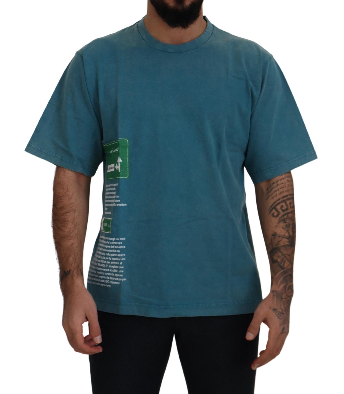 Dolce & Gabbana Blaues Baumwoll-T-Shirt mit Logodruck und Rundhalsausschnitt