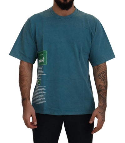 Dolce & Gabbana Blaues Baumwoll-T-Shirt mit Logodruck und Rundhalsausschnitt