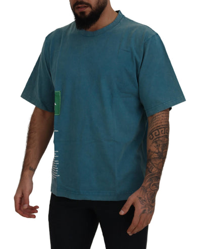 Dolce & Gabbana Blaues Baumwoll-T-Shirt mit Logodruck und Rundhalsausschnitt