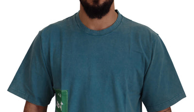 Dolce & Gabbana Blaues Baumwoll-T-Shirt mit Logodruck und Rundhalsausschnitt