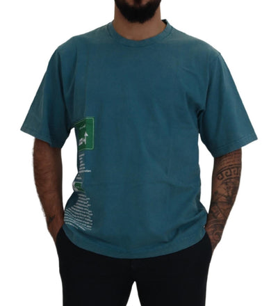 Dolce & Gabbana Blaues Baumwoll-T-Shirt mit Logodruck und Rundhalsausschnitt