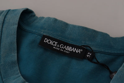 Dolce & Gabbana Blaues Baumwoll-T-Shirt mit Logodruck und Rundhalsausschnitt
