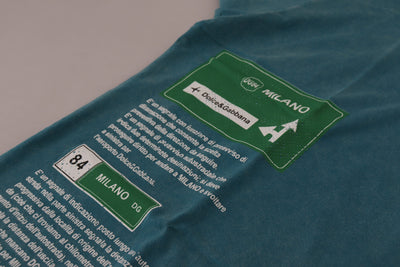Dolce & Gabbana Blaues Baumwoll-T-Shirt mit Logodruck und Rundhalsausschnitt