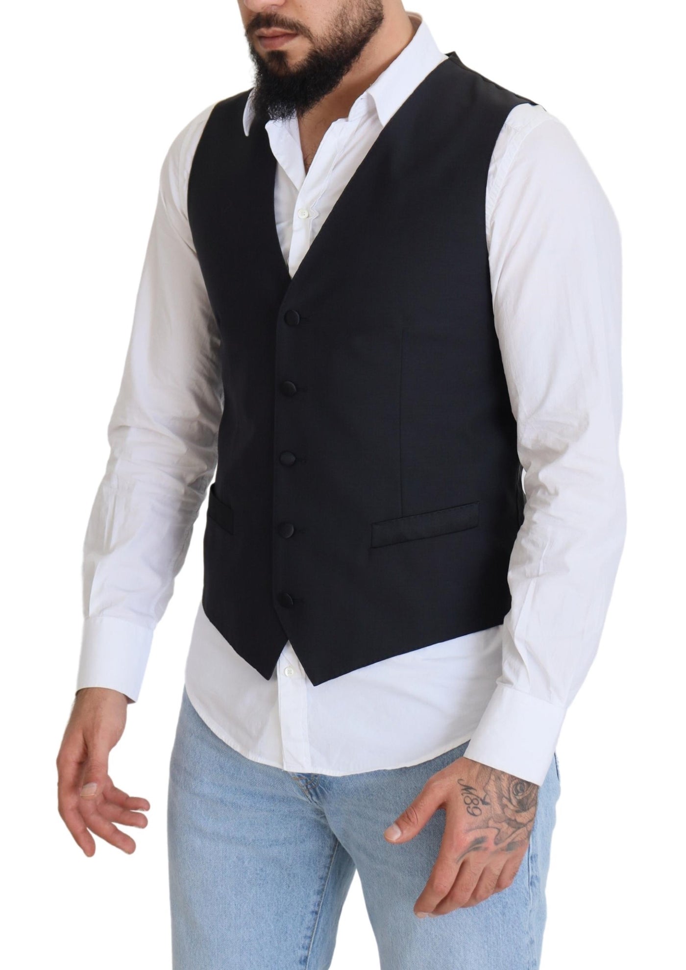 Dolce & Gabbana Schwarze Stretchweste aus Wolle Formelle Weste